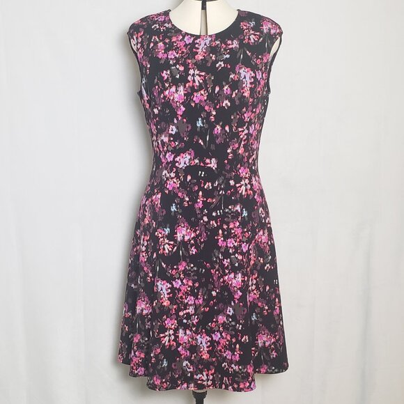 London Times Fit & Flare Multicolor Floral Dress Cap Sleeve Knee Length Size 12 - Picture 1 of 11